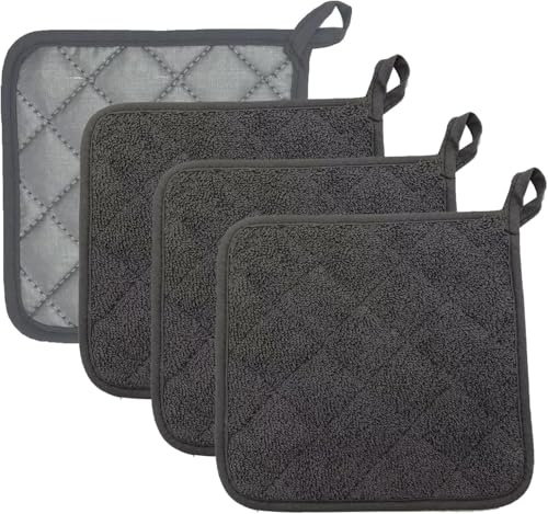 lrgnixs 4 Stück Topflappen Set, Topflappen aus Baumwolle | Grau Küchenhelfer Hitzebeständig Quadratisch Kochen Backen-Topflappen Für Haushalt Küche Oven Mitts