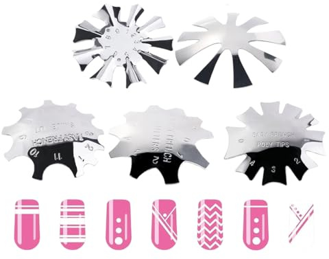AEUXZA Juego de 5 Plantillas para Uñas Francesas de Acero Inoxidable, Cortador de Sonrisa Smile Line para Manicura DIY, Kit de Diseño para Uñas de Gel UV y Acrílico, 5 Formas Diferentes