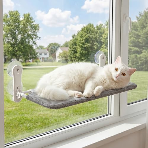 Hamac pour chaton, couchage de fenêtre pour chat avec ventouses stables, lit suspendu pour chat, fenêtre, charge jusqu'à 25 kg, 52,2 x 39 cm (gris)