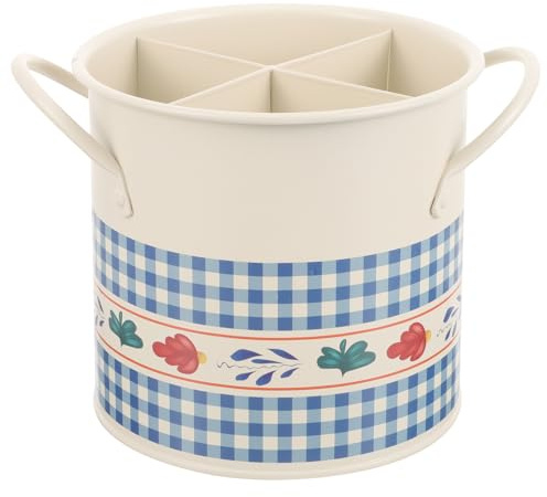 minkissy Porta Bacchette Decorativo Vintage da Cucina, Organizer Utensili Compatto Multi-griglia in Plastica Leggera, Porta Posate e Secchio Scolapiatti per Piano di Lavoro Ordinato