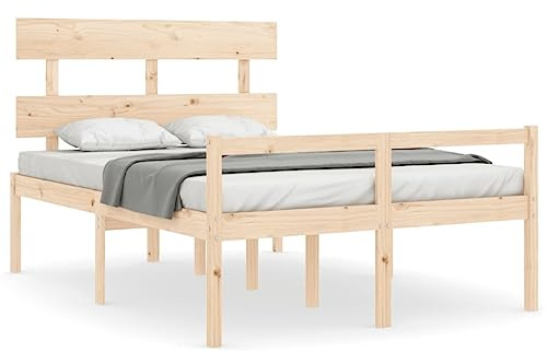Yisssmeng Seniorenbett Kiefer Massivholz 120 x 200 cm Sitzhöhe 45 cm Bettrahmen mit Kopfteil Extra Stauraum für Schlafzimmer Seniorenwohnung und Gästezimmer