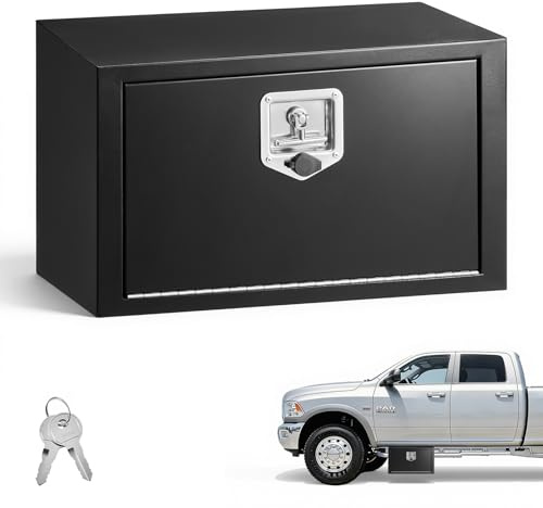 VEVOR Caja de Almacenaje para Camión 609x305x356 mm, Caja de Herramientas de Acero con Cerradura y Llaves, para Debajo de Carrocería del Camión, con Asa en T para Furgoneta, SUV, Camioneta, Negro