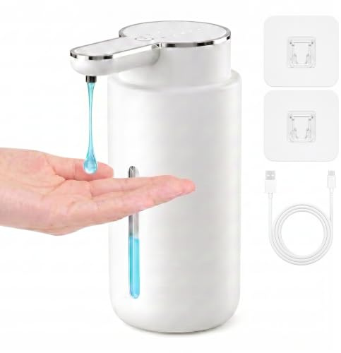 400 ml automatisk tvåldispenser i 4 steg, automatisk tvålpump | Tvålpump IPX5 vattentät, väggmonterad eller stående, väggtvåldispenser med USB-C-laddning, för kök badrum, vit