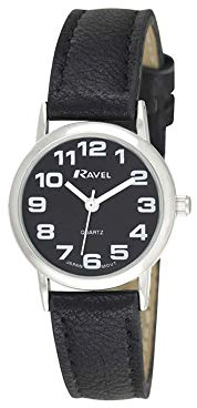 Ravel - Montre Bracelet Unisexe Facile à Lire avec de Gros Chiffres - Cadran Noir/Ton argenté/Noir