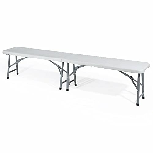 VERDELOOK | Panca Pieghevole, 183x28 H44 cm, Bianco, Catering, Birreria, in Plastica HDPE con Struttura in Metallo Verniciato, Facile da Trasportare, da Giardino e Eventi