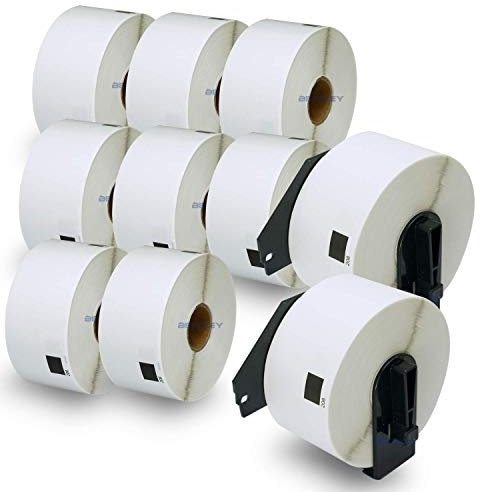 BETCKEY - 10 Rotoli DK-11208 Etichette per Indirizzi Compatibile con Brother, 38mm x 90mm, 4000 Etichette per Stampanti di Etichette Brother QL (2 Portaetichette Riutilizzabili)
