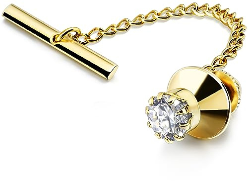 HAWSON Mens Gold Tie Tack With Chain Gold Tie Clip Party Accessories White
