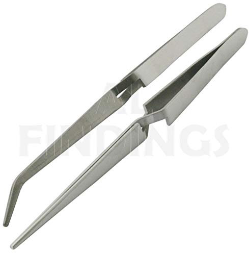 Jewellers Tools 2 STEEL ANGLED TWEEZERS : Self Cross Locking Soldering Tweezer Hands Free Craft Watch Tool (65)