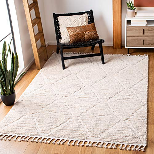 SAFAVIEH Marrakesh Collection Area Rug - 5'3 x 7'6, Beige, Moroccan Trellis Design with Tassel Detail, Non-Shedding & Easy to Clean, Ideal for Living Room, Bedroom, Dining Space (MRK517C)
