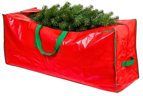 Christmas Tree Storage Bag - Stores Up To 7.5 Foot Disassembled Artificial Xmas Tree, Durable Waterproof Material Zippered Storage Container With Carry Handles, Red