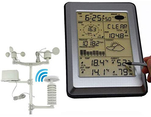 WAN InaláMbrica EnergíA Solar EstacióN MeteorolóGica, Profesional 6 En 1 Sensor Exterior, Pantalla TáCtil Pronosticador MeteorolóGico