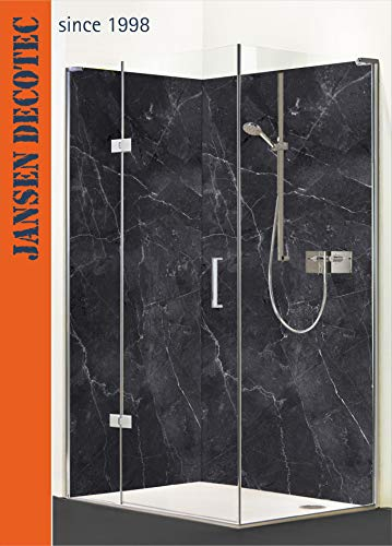 Jansen Decotec Duschwandpaneele 2-teilig, 2 Segmente je 90x200cm, Modern, Freistehend, Schwarz, Aluminium, Glänzend, Tempered Glass, Frameless
