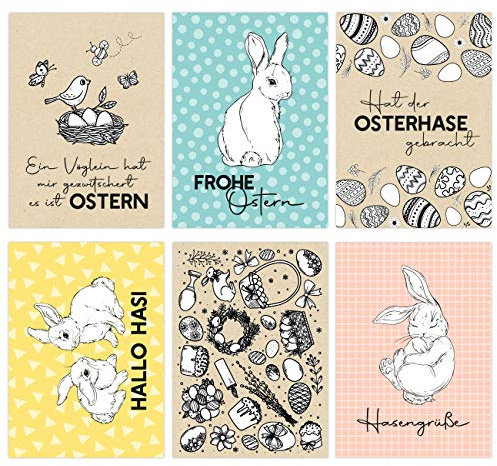 Papierdrachen 12 tarjetas de Pascua para coleccionar y enviar – Set de tarjetas postales cuidadosamente diseñadas para colorear – Juego de 15 – Pascua 2021