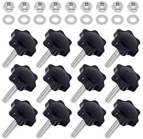 Swpeet 20Pcs Male Thread Metal Clamping Star Knobs Grips Black