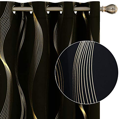 Deconovo 2 Vorhänge mit Ösen, Leinenoptik, 168 x 229 cm, für Babyzimmer, Wohnzimmer, aus modernem Stoff, Schwarz