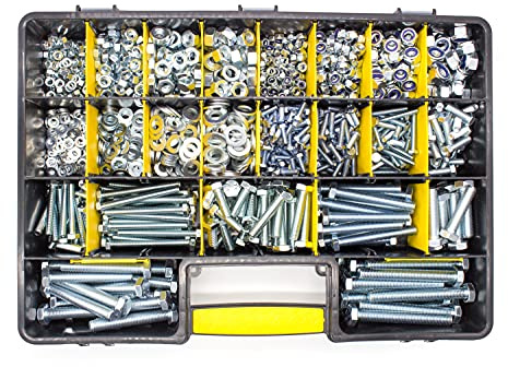 Werkstatt-Schraubensortiment - Stahl 8.8 verzinkt - M 6 bis M 12-1385 Teile (Muttern, Sicherungsmuttern, Scheiben, Sechskantschrauben)