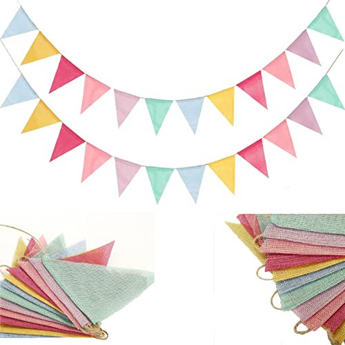 2 Stück Wimpelkette Wimpel Banner Wimpel Girlande draußen Outdoor Dekoration für Hochzeit Party Weihnachten Geburtstagsfeier, Leinenimitat Einschulung Deko (4M 12Pcs Wimpel/Jede Girlande)