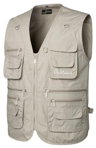 Yukirtiq Mäns utomhus flugfiskeväst flera fickor jaktväst fotografering lätt resväst jacka, BEIgE, 4XL