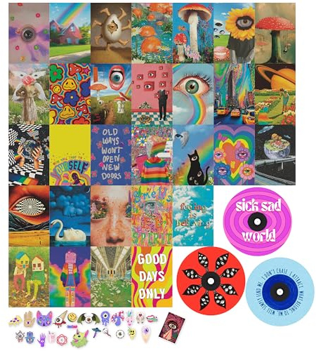 97 Decor Weirdcore Wandcollage Kit Indie Aesthetic Pictures Poster Records, Hippie Trippy Wall Collage Kit für Drucke Bilder, Schlafsaal Foto Display, VSCO Poster für Schlafzimmer
