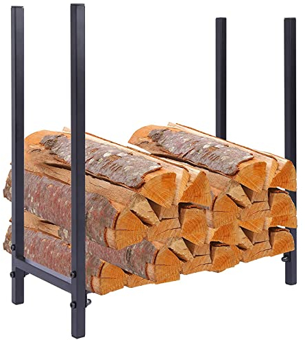 Kaminholzregal Aussen Metall, Holzregal Kaminholz Draussen Brennholz Halterung Kaminholzstapelhilfe Feuerholzregal Kaminholzhalter Holzplatten Für Draußen Brennholzgestell 60X26x61cm Schwarz