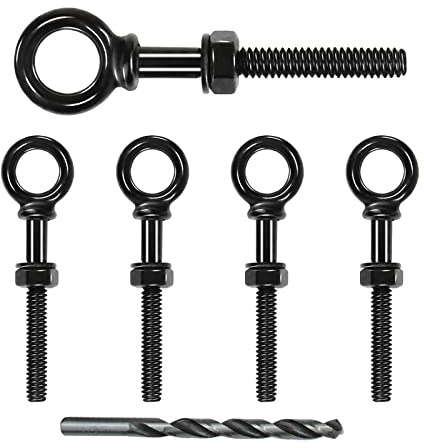Muzata 5 Pack 1/4 x 3 Black Eye Bolts with Nuts T316 Stainless Steel Eye Bolt Threaded Eyebolts Heavy Duty Shoulder Lifting Ring Marine Grade UNC-3A CR31