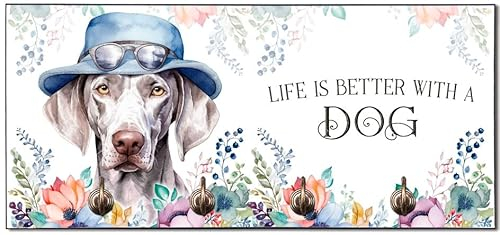 Cadouri Design-Hundegarderobe mit Weimaraner - Leinenhalterung für Halsband, Leine & Geschirr - originelles Geschenk für Hundebesitzer - handgefertigt