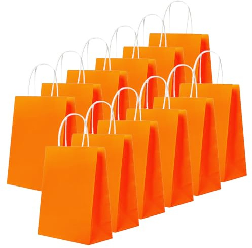 24 Pièces Orange Sacs en Papier Kraft avec Poignées,16 x 22 x 8 cm Cadeaux en Papier Petits sacs de Transport Emballage Cadeau Sac pour Halloween Jour de Thanksgiving Mariage Anniversaire Fête