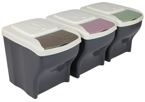 GarPet Mülltrennsystem Küche 3 Fach Freistehend Stapelbar Küche Schrank 60er Unterschrank 3 x 20 L Mülleimer Abfalleimer Mülltrenner Müllsortierer