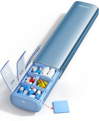 VAYDEER Tablettenbox 7 Tage Testsieger [Trockensicher] [Große Kapazität] [Tablettenbox 2 mal täglich] [Metall-Reise-Pillendose] Medikamentenbox 7 Tage Pill Organizer Pillendose (Blau)