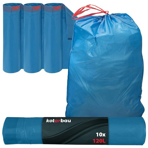 KOTARBAU® 3er Müllbeutel 120L mit Zugband Blau Müllsäcke Müllbeutel reißfest Mülltüte Abfallsäcke Hausmüllsack Müllsäcke mit Zugband blau
