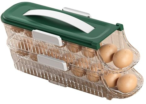 Double Layer Egg Holder Refrigerator Egg Container Easy Access Space Saving Transparent Fridge Side Door Egg Storage Box