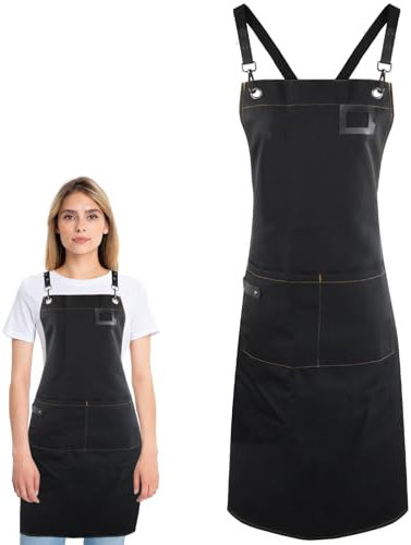 PTJJXA Grembiule Pizzaiolo Uomo, Grembiule Cucina Donna Impermeabile, Grembiule Chef Barbecue Forno Regolabile, Grembiule Tela da Lavoro con 2 Tasche, Grembiule Artista Cameriera 67x90cm (Nero)