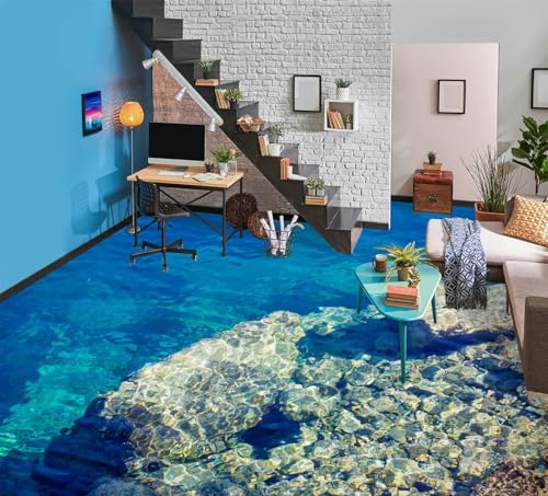 3D Fototapete Benutzerdefinierte Boden Wandbild 3D Blaues Meer, 150 * 105cm Pvc Wasserdichte Badezimmer Bodenfliesen Wandbilder Aufkleber Tapeten Selbstklebend