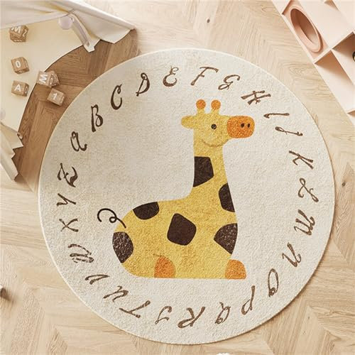 Viusneun Kinderteppich, Waschbar Kurzflor Braun gelb wenig Löwe Kopf Muster, Moderner Super weich Rund Teppiche Matte Kinderteppich Kinderzimmerteppich (Giraffe,80 * 80cm)