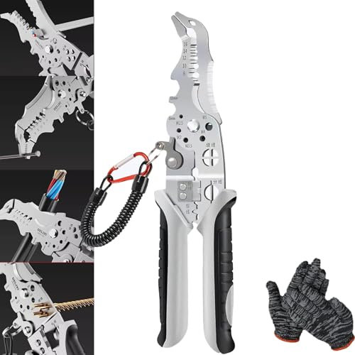 2024 New Multifunctional Elbow Wire Stripping Pliers with A Spring Keychain, New Upgrade Multifunctional Elbow Wire Stripping Pliers,Wire Stripper Crimper Cable Cutter Pliers (A)