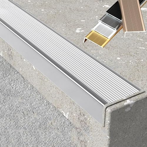Trappnäsa 90cm/120cm metall trappnos trappa kantskydd Anti-halk trappkant kantlist, utomhus trapp nosformning for trä-/vinyl-/kakeltrappor(Silver,2pcs-48/120cm)