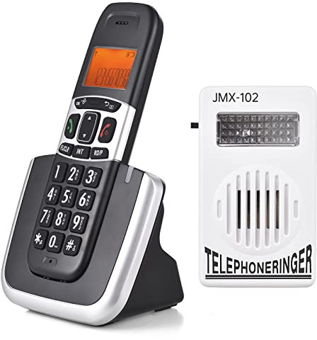 HUIOP Téléphone sans Fil,Système Téléphonique sans Fil Extensible avec Amplificateur De Sonnerie Prise en Charge De L'Affichage De 3 Lignes Connexion De 5 Combinés Blocage D'Appels Appels Mains