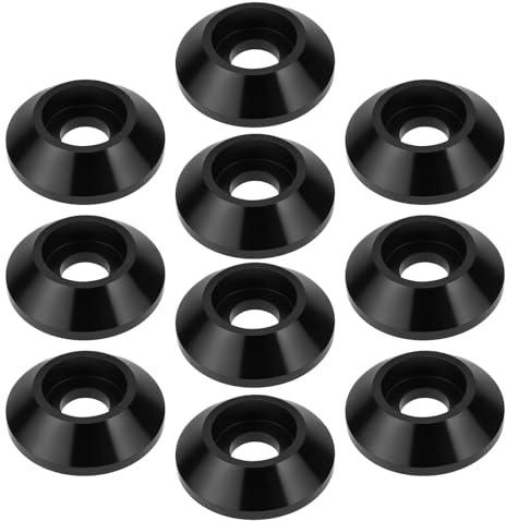 YINETTECH 10 arandelas de cono hexagonales M6 negras de 45° para extender la carga de 45°, junta de cabeza de copa de aleación de aluminio para aplicaciones de montaje, accesorios mecánicos, piezas de