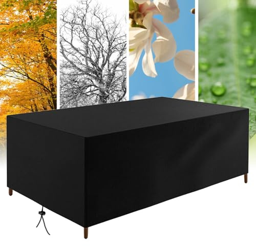 OUZUIU Winter Gartenmöbel Abdeckung Wasserdicht Anti-UV 240x60x90cm/LxWxH 420D Oxford Gewebe Abdeckhaube Gartentisch Rechteck Schutz vor Kälte und Regen Tisch Stühle Gartentische Terrassenmöbel