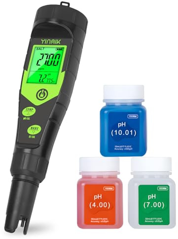 Pool Salt Tester, Digital 5 in 1 pH TDS EC Salinity Meter with Calibration Solution Kit, Simultaneous Display ppm pH for Saltwater Pool, Aquarium, Hot Tub, Spa, Hydroponics, Home Brew&Pickling