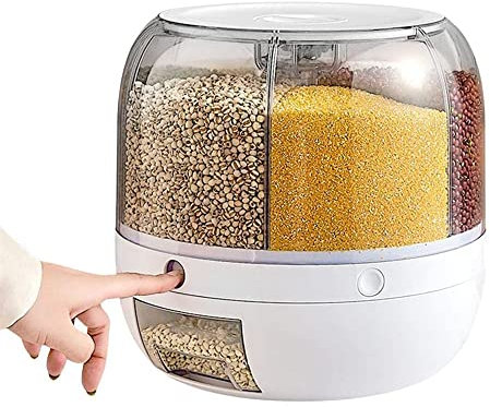 6 Grid Rice Dispenser with Rotating Design for Cereal Storage Waterproof and Moisture Proof Container for Grains Snacks Dog Food and Coffee Beans