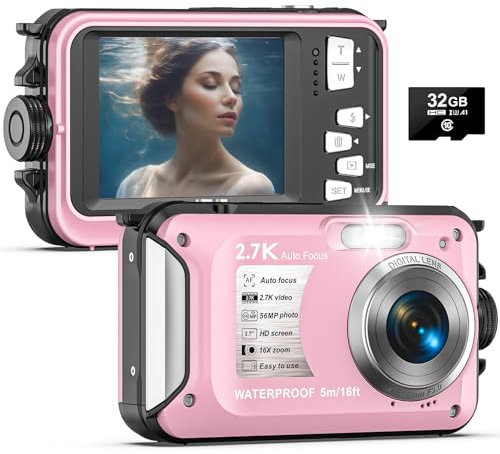 Unterwasserkamera Yixinxin 2.7K Digitalkamera wasserdichte 56MP Autofokus wasserdichte Kamera Fotokamera mit 32GB Karte