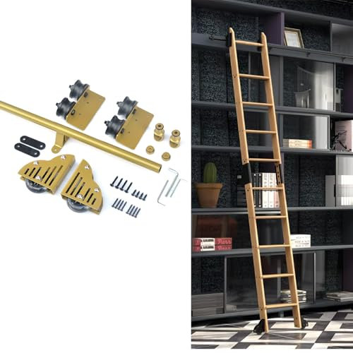 Mobile Schiebeleiterschiene für Bücherregale (ohne Leiter) mit Bodenrollen, Hardware-Kit für Schiebeleitern für Bibliotheken/Garderoben/Wohnzimmer/Küchen/Dachböden(366cm Gleisbausatz)