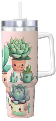 WBQLSL Lovely succulent plants Large Capacity Ice Cup (40 oz) - Suitable for family gatherings, daily office use and outdoor adventures