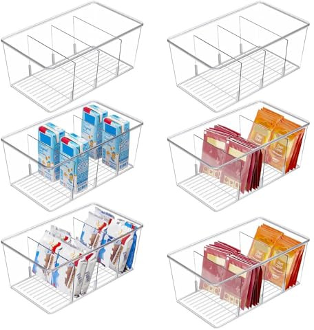 Himifuture 6-pack kylskåpsförvaring organisatör – plast skrivbordsförvaringskorgar stapelbar, matförvaringsorganisatör med 4 fack för skafferi, kök, kylskåp, skåppaket, mellanmål, påsar, kryddpaket
