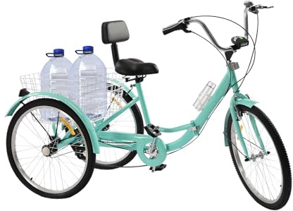 Triciclo plegable para adultos, 24 pulgadas, 7 velocidades, bicicleta de carga de 3 ruedas, bicicleta para adultos con cesta de la compra, bicicleta de la compra de ciudad, bicicleta de carga para