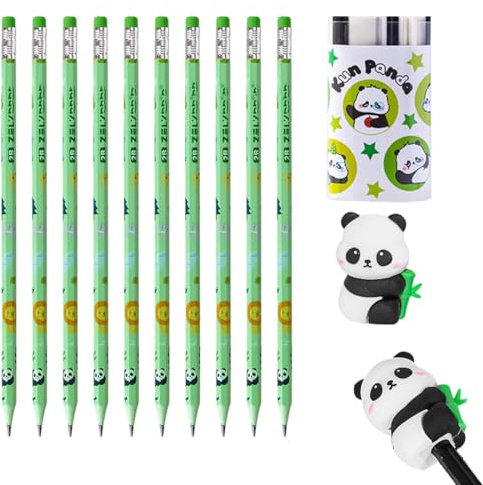 HABNI 10 Pz 2B Matite di Legno Panda con Gomma, 1 X Temperamatite e Gomma, per Bambini per Scrivere e Disegno Scuole, Panda Design
