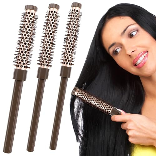 VZXZXE Lot de 3 petites brosses rondes pour brushing, brosse à cheveux volumineuse, convient aux cheveux courts, longs, bouclés, cheveux lisses, racines et barbe