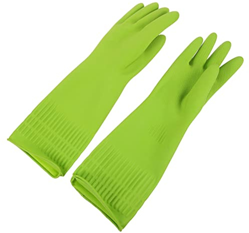 HAMPPLIES Reusable Long Dishwashing Gloves Thickened Latex Cleaning Gloves for Kitchen 2PC Set Extra Large Size Waterproof for Household Chores and Dishwashing