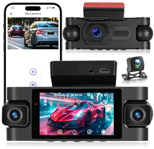 NHOPEEW 2K Dashcam a 4 canali con visione a 360° - Dashcam da 3 pollici per auto con 4 telecamere - Registrazione in loop, sensori G, WiFi, app, visione notturna, monitoraggio parcheggio 24 ore su 24